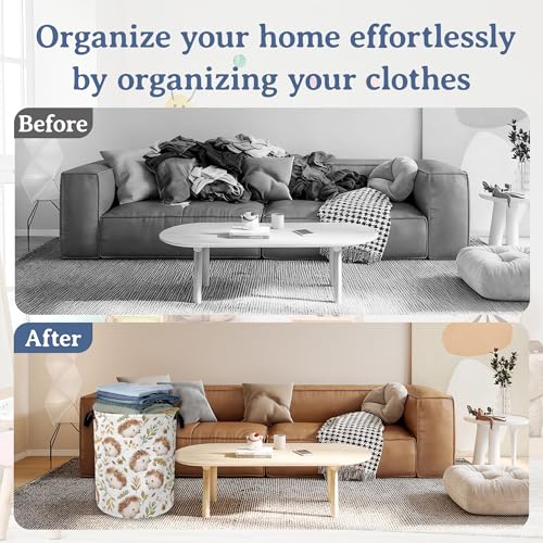 Image of Cute Hedgehog Laundry Basket,Oxford Cloth Laundry Hamper With Handle Foldable Portable Clothes Storage Basket for Laundry Room /Bedroom /Bathroom 20.8 inchx16 inch