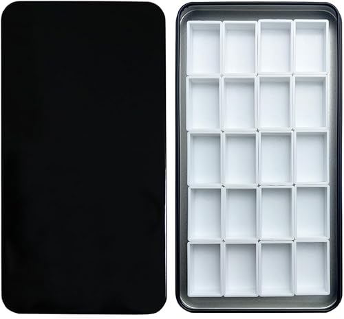 Miniatura 24 de FCLUB Paleta de acuarela vacía, 20 pozos con tiras magnéticas y ligera, paleta de acuarela de metal, soporte para pintura, paleta de pintura