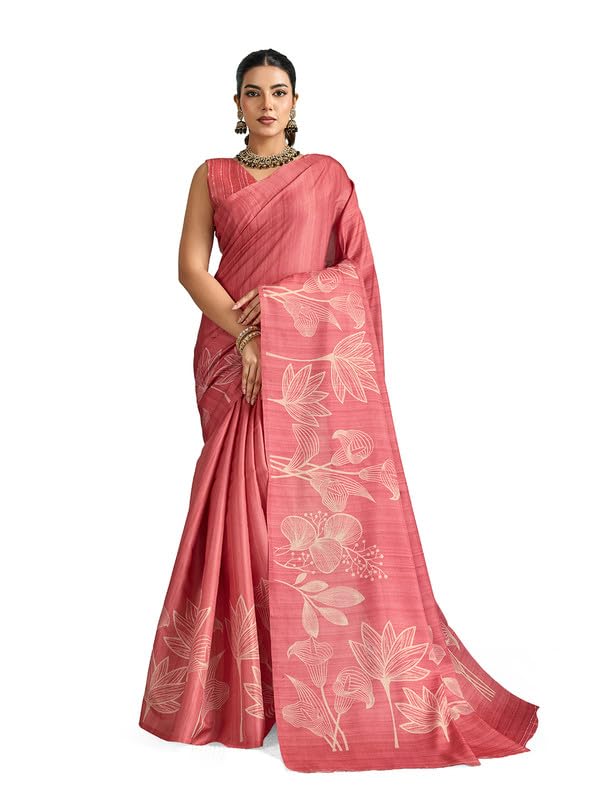 Tussar Silk Floral Printed Saree For Women With Unstitched Blouse Piece (SA 6272)