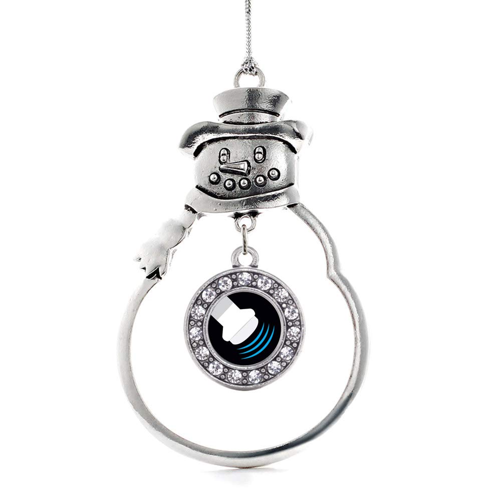 Inspired Silver - Sonographer - Silver Christmas Ornament - Circle Charm Christmas Tree Ornament with Cubic Zirconia - Snowman Hanging Decoration
