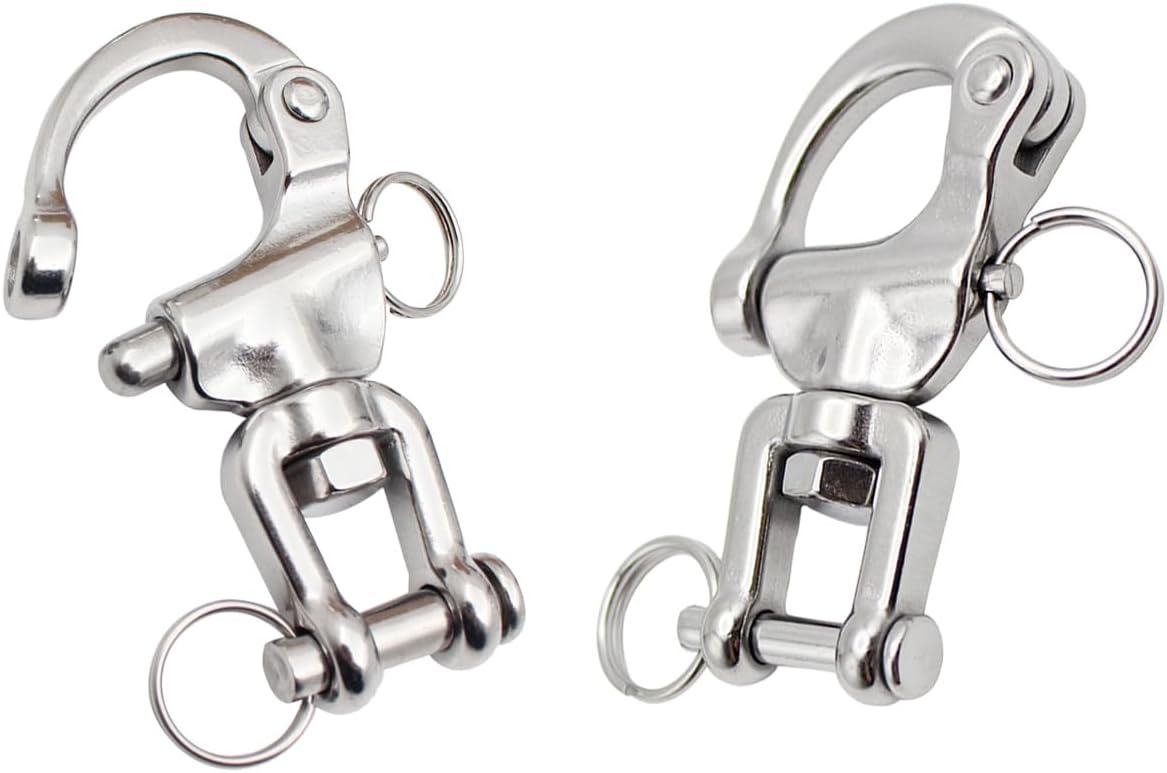 Snap Shackle Quick Release 316 Stainless Steel Jaw Swivel Snap Shackle Heavy Duty Marine Sailboat Shackles for Sailing Halyard, Sailing Rigging 2pcs