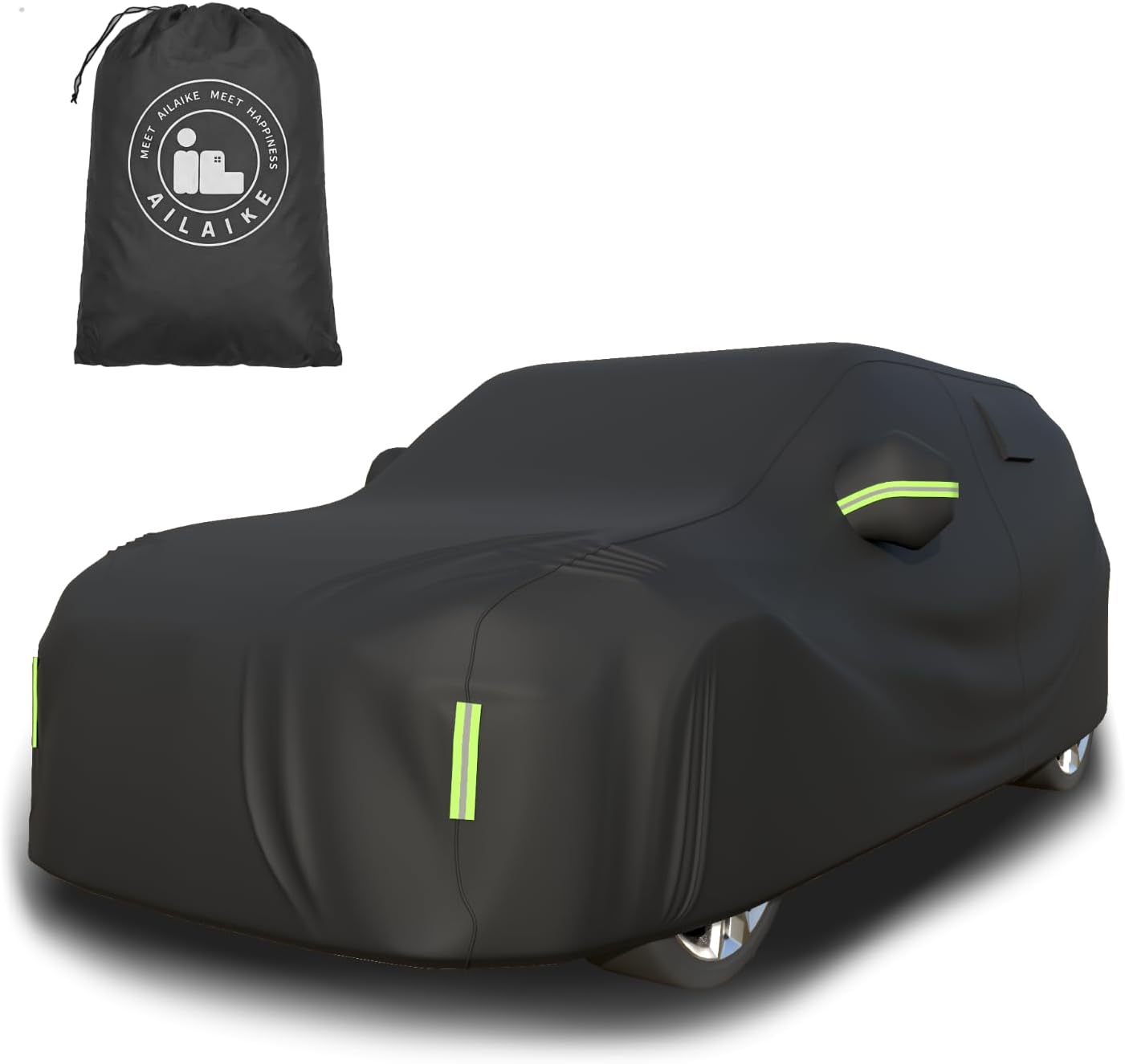 Car Cover Waterproof All Weather 10 Layers Full Car Cover Universal 210T Heavy Duty for Rain Sun UV Protection with Door Zipper and Air Vent. (Black PU Oxford Fabric, Fits SUVs up to 190")