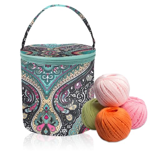 NVTEGR 1 Pcs Wool Holder, Knitting Bag, Portable Crochet Bag, Zip Knitting Bags and Knitting Organizers with Handle, Round Knitting Bags for Wool Storage Crochet Storage Sewing Tools