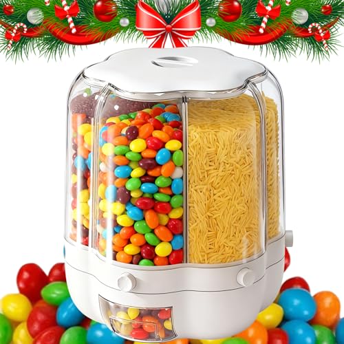 2026 New Candy Dispenser 360° Rotating with 6 Compartments - Multi-grid Large Capacity Candy Storage Container - One-Button Dispensing for Snacks, Candies, Coffee Beans (Large)