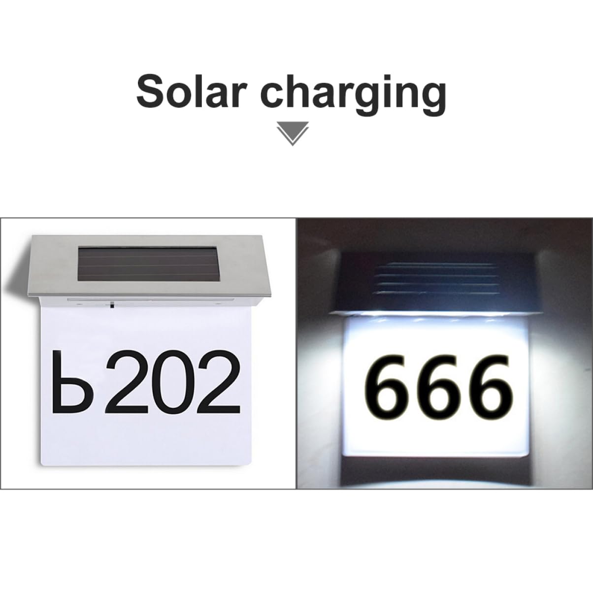 Lampada Solare da Parete con Sensore di Movimento 4led per Numero Civico, Materiale Acciaio Inossidabile e Abs, Facile da Installare, Risparmio Energetico, per Uso Esterno in Casa