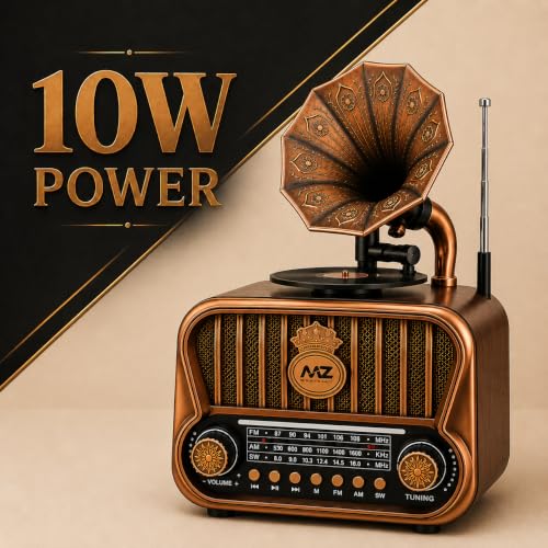 Image of Fire Turtle Vintage-Style FM Radio with Bluetooth Speaker | Portable Retro Music Player with Type-C Charging USB, SD Card, Headphone Jack & Frequency Knob - Brown (FR23)