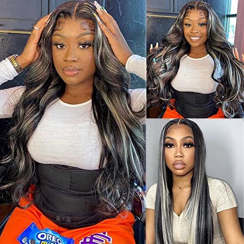 AliPearl Hair Wig Highlight Grey Body Wave Lace Front Closure Wigs Human Hair Platinum Blonde Highlight Wig Brazilian Bo