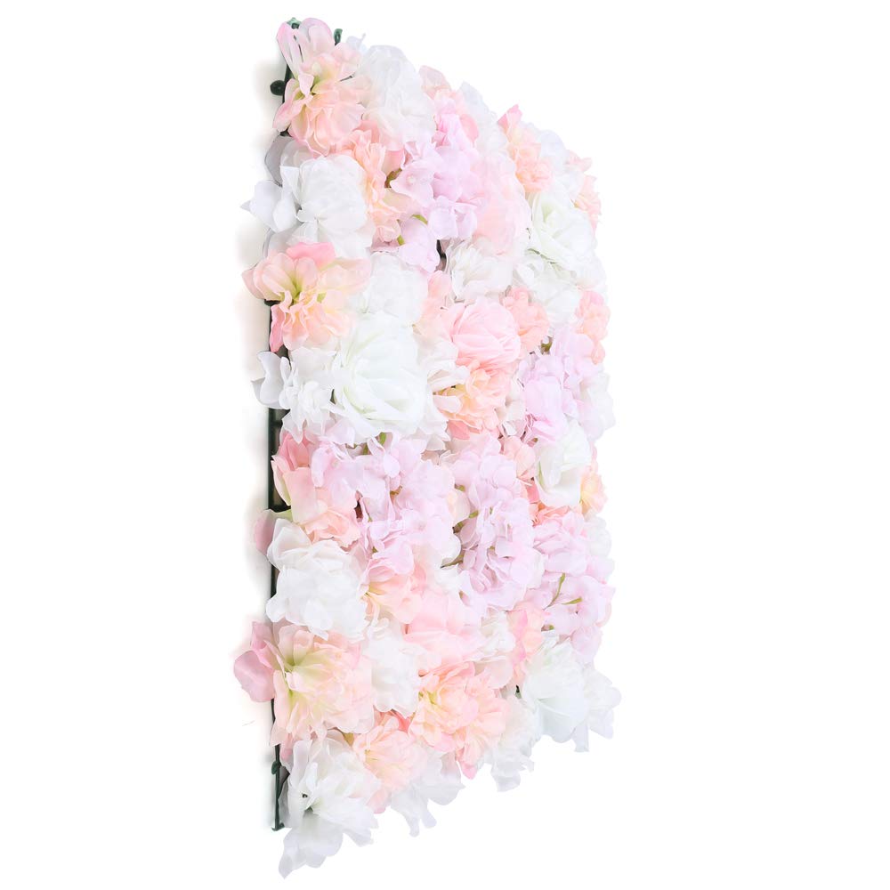 12 Stücke Künstliche Blumenwand Panel 60×40cm, DIY Seidenblumen Kunstblumen Wanddekorationskulisse für Hochzeit Dekor Party Hintergrund (Hellrosa+Weiß Rose)