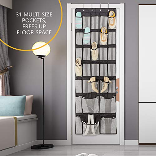 Askito 31 Over The Door Shoe Organizer,27 + 4 Large Mesh Pockets Hanging Shoe Storage,Upgraded Oxford Fabric Black (1 Pack) #TOP1
