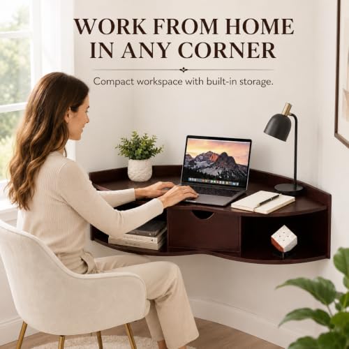 Image of Basicwise Wall Mounted Folding Desk with Drawer and Two Shelves