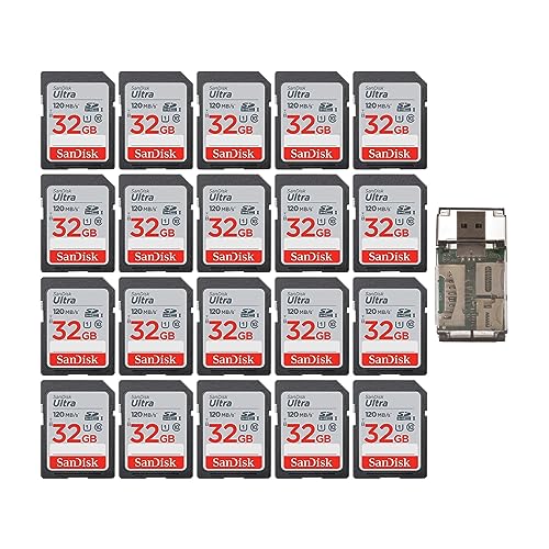 SanDisk 32GB Ultra SDHC UHS-I Memory Card for High-Speed Photography and Full HD Video - Reliable Storage Solution - Waterproof, Shockproof, and X-ray Proof Bundle with USB Card Reader(20-Pack)