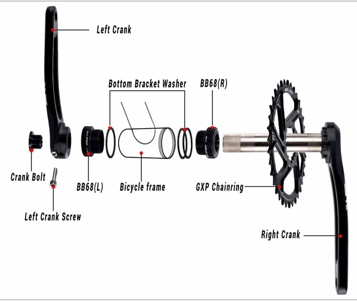 Guarnitura per Bici Pieghevole da 170 mm/175 mm, Set di pedivelle a Perno Quadro, guarnitura Integrata in Lega di Alluminio, Leggera.