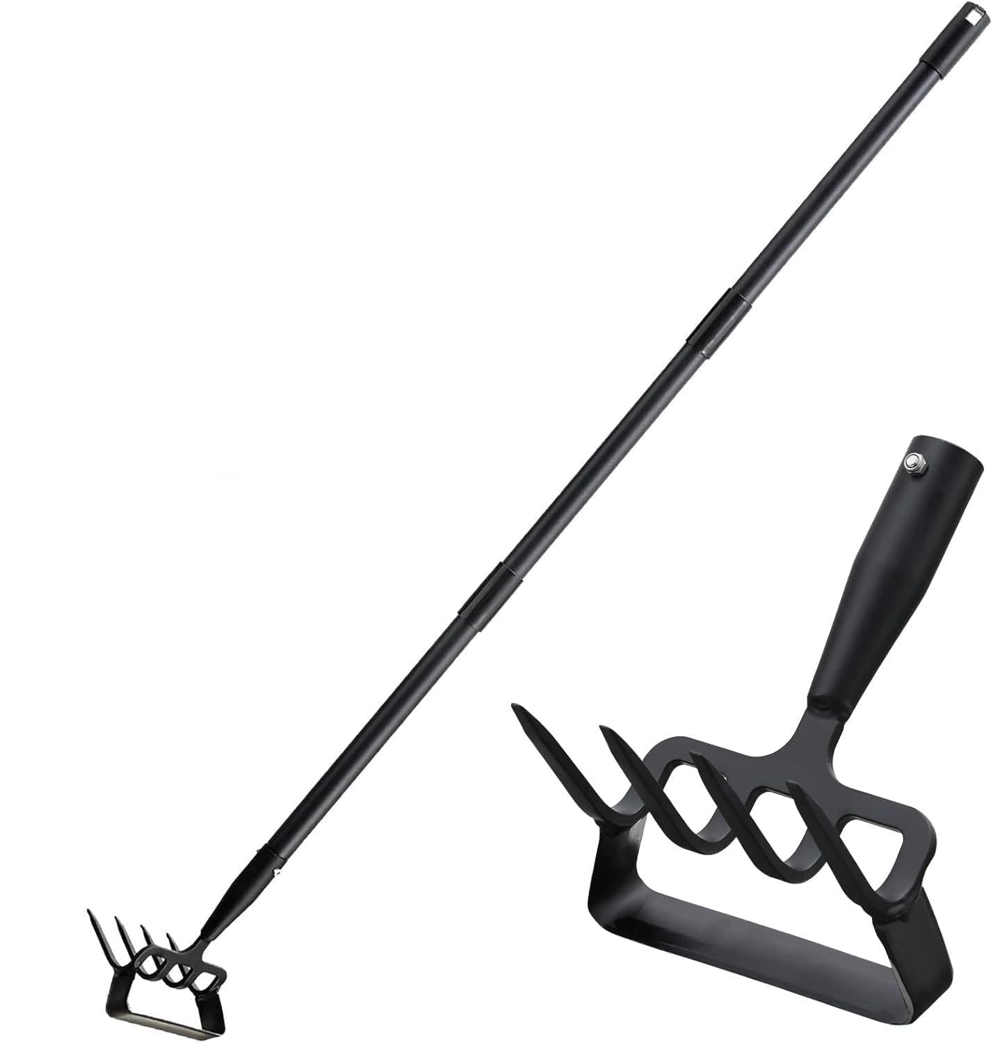 Gartenhacke, 2-in-1Steigbügelhacke und Kultivator zum Jäten, Langer Stiel, leichte Stand-Push-Pull-Hula-Hacken, Jätrechen zum Belüften, Kultivieren und Graben (182 cm)