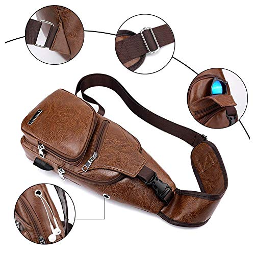 Bolsa Transversal Mensageiro Carteiro Usb Impermeável Cor:Marrom