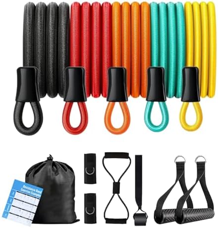 Jennuine Fitness Resistance Bands Set - 5 Bands, Handles, Ankle Straps, 150lbs Total, With Carry Bag & App - View #6
