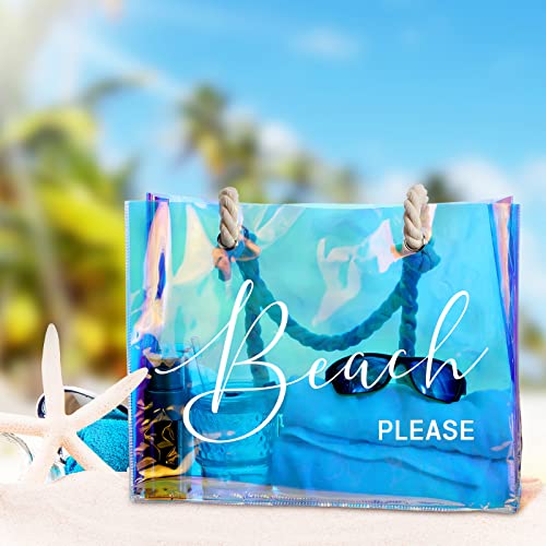 Image of Sweetude Clear Beach Tote Bag Transparent Plastic PVC Women's Large Tote Waterproof Stadium Bags for Girl Summer Pool Party(Holographic)