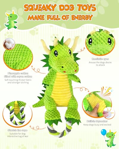Image of Jeefome Interactive Squeaky Dog Chew Toy,Plush Dog Rope Toys for Small Medium and Large Dogs,Tug of War Dog Toys to Keep Them Busy,Training Reward Gift,Teeth Cleanin