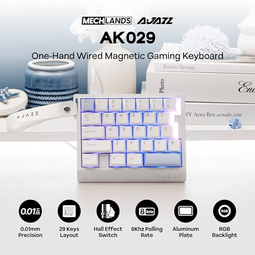 Image of MechLands AJAZZ AK029 One Handed Gaming Keyboard, 8Khz Polling, 29 Keys Rapid Fast Wired Keyboard, SOCD & DKS, Magnetic Switch, Adjustable Actuation, RGB Backlits, Aluminum Plate (White Blue)