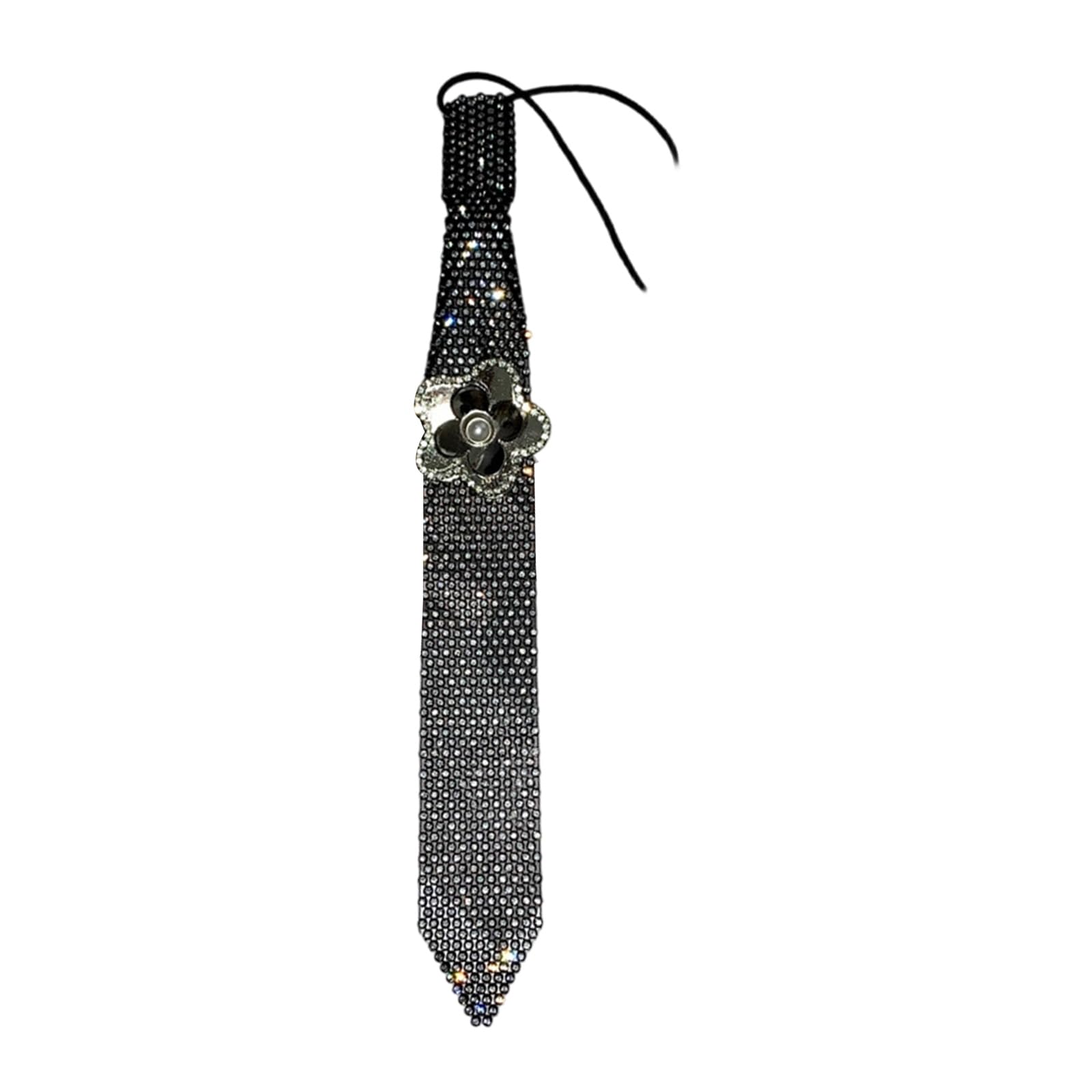 MICFENY Lightweight Girls Punk Ties Breathable Shirt Necktie With Flower Rhinestones Easy To Wear For Business Casual Event