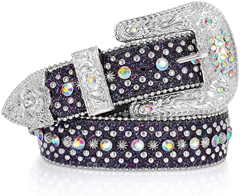 Rhinestone Belt for Men Women SUOSDEY Western Cowboy Cowgirl Bling Studded Leather Belt for Jeans Pants