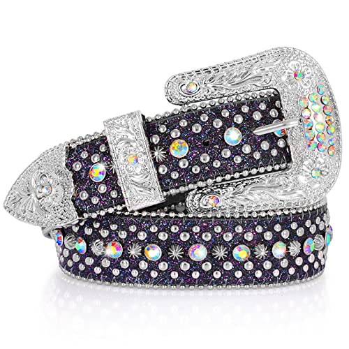 Rhinestone Belt for Men Women SUOSDEY Western Cowboy Cowgirl Bling Studded Leather Belt for Jeans Pants