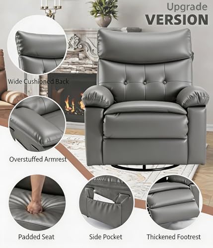 Image of GarveeHome Leather Recliner Chair - Heat and Massage, Swivel Rocker Manual Recliner for Adults, Lazy Rocking Chair with Comfort Arms and Back Single Sofa for Living Room