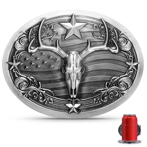 Beer Holder Belt Buckle: Large Deer Beer Belt Buckles Men Cowboy Beer Mens Belt Buckel | Moose Mens Novelty Texas Buckle for Belt Western Large Belts Buckles for Men Cowgirl Fatherr(Deer-Silver)