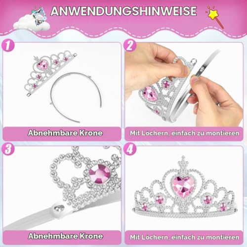 HOTUT Prinzessin Verkleiden,Prinzessin Zubehör Set,Eiskönigin Krone und Zauberstab mit Licht,Prinzessin Dress Up,Mädchen Dress up Zubehör für Party, Cosplay(Rosa)