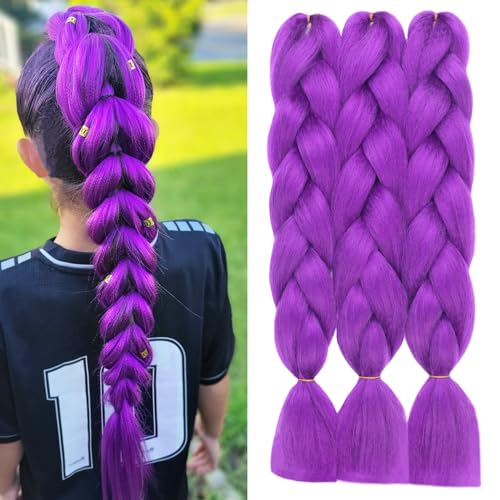 3Pcs Purple Braiding Hair 24 Inch Jumbo Braiding Hair Extensions