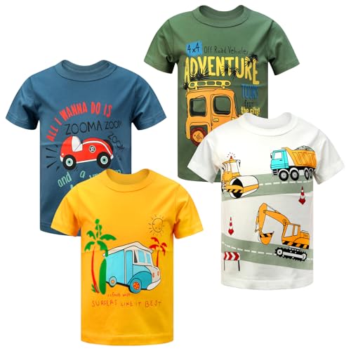 Image of DEEKEY Toddler Boys Shirts Short-Sleeve Little Kids t Shirts Boys' Tops, Tees & Shirts Graphic TEE Age for 2-7 Years 4-Pack