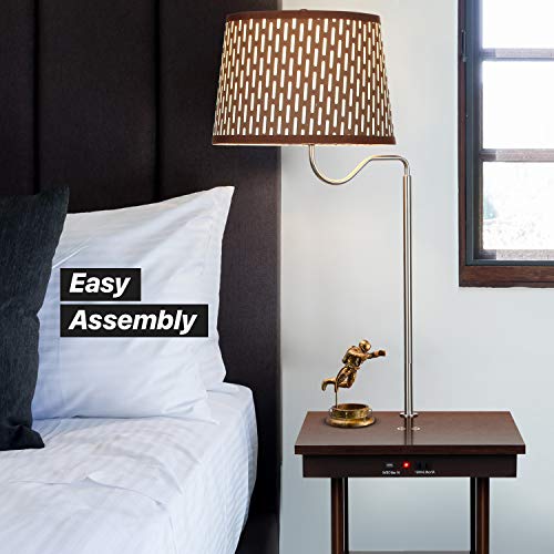 Brightech Madison W. Table & Lamp Combo, Desk Lamp With Wireless Charging Pad And Usb Port, Bedside Reading Lamp, Nightstand Lamp With Led Bulb For Bedroom, Living Room, Office - Havana Brown #TOP3