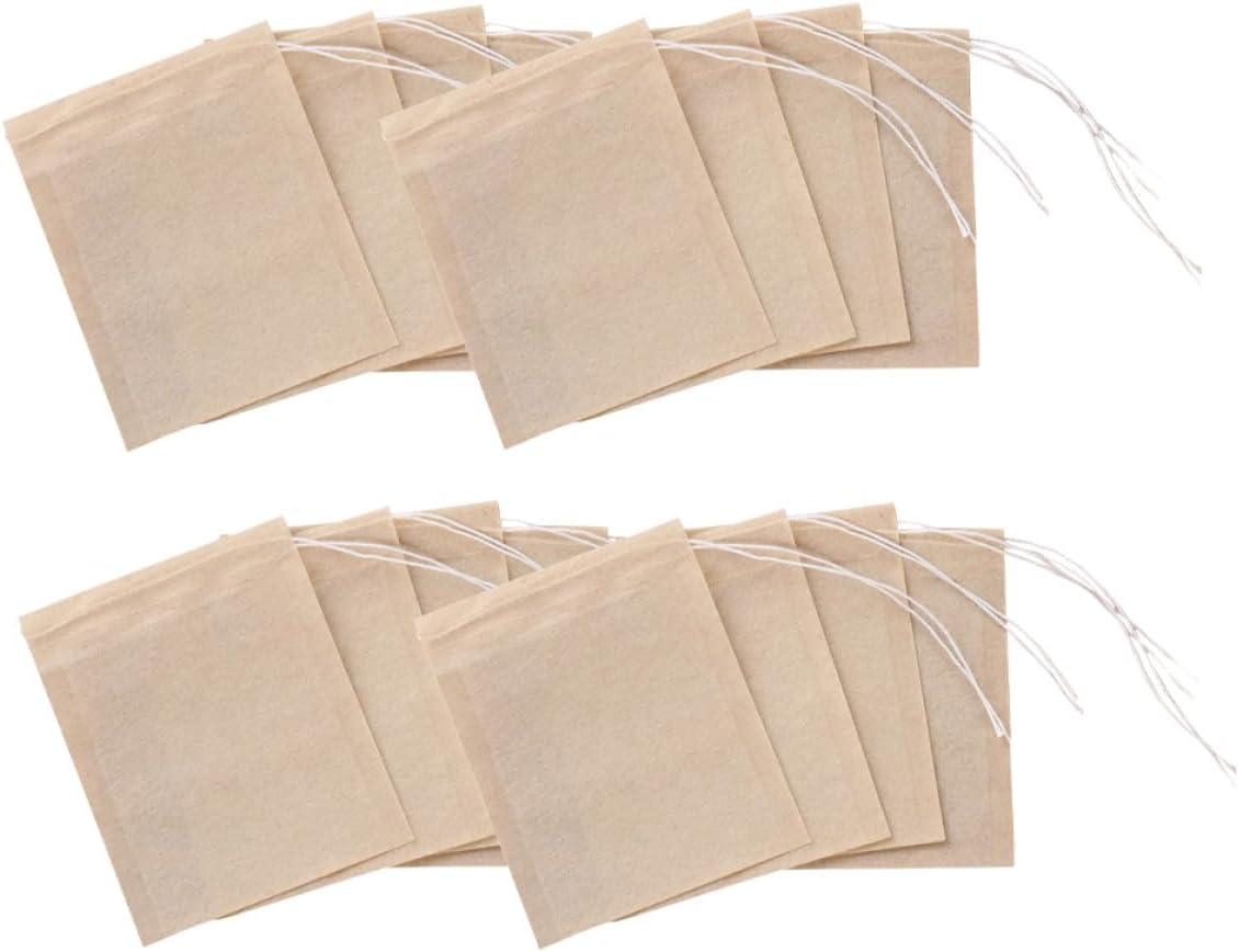 DOITOOL 200pcs Disposable Paper Tea Filter Bags with Drawstring 7x9cm Natural Color for Loose Leaf Tea and Coffee Brewing Kitchen Strainers for Home and Travel Use