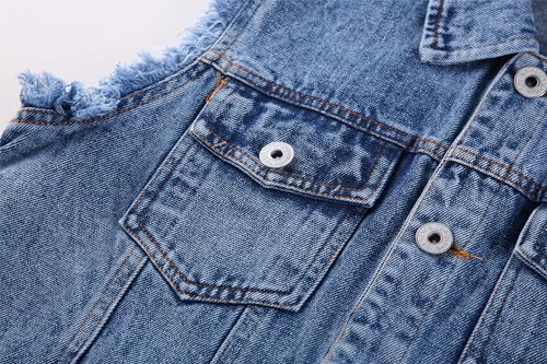 Kids Biker Denim Vest for Boys & Girls | Western Motorcycle Jean Jacket Sleeveless Top for Teens 3-14 Years3