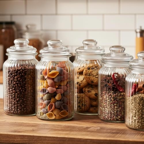 Image of STAR WORK - 1500 ML Glass Storage Jars - Clear Glass Jars with Airtight Lids airtight glass Kitchen Jars for Canning, Fermenting (5)