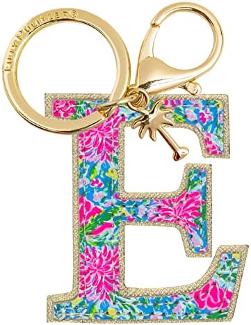 Lilly Pulitzer Leatherette Initial Keychain, Letter Bag Charm for Women, Bunny Business (E)