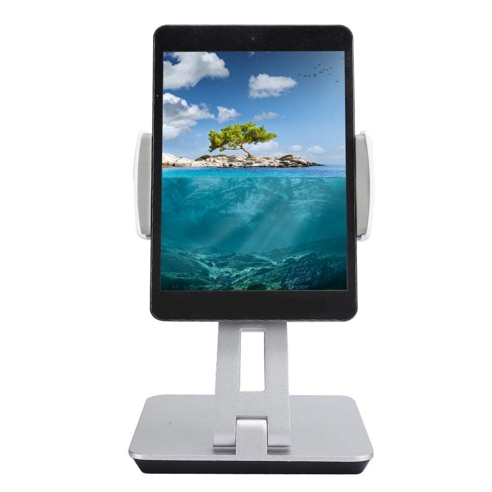 03 Supporto per tablet, supporto per clip per telefono pigro universale resistente, metallo pieghevole in lega di alluminio con supporto di base stabile per telefoni e tablet da 4 a 14 pollici