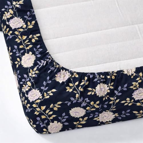Image of 300 TC Cotton Feel Glace Cotton Elastic Fitted Bedsheet for King Size Double Bed | Fits up to 8 Inch Mattress | Printed Bedsheet with 2 Pillow Covers (Black, Double Size - 72 inchx72 inch)