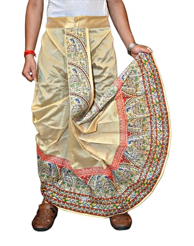 Image of Men's Ready to Wear Pant System Printed MAYUR PUCHHA Dhoti for Marriage, Pooja, Festival etc.(GC010)
