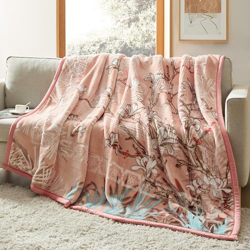 Nestl Korean Mink Blanket Queen Size - 9 Lbs Velvet Fleece Korean Blanket - 2 Ply Warm & Thick Winter Blanket - Wrinkle & Fade Resistant - 79 x 94 Inches (Peach)