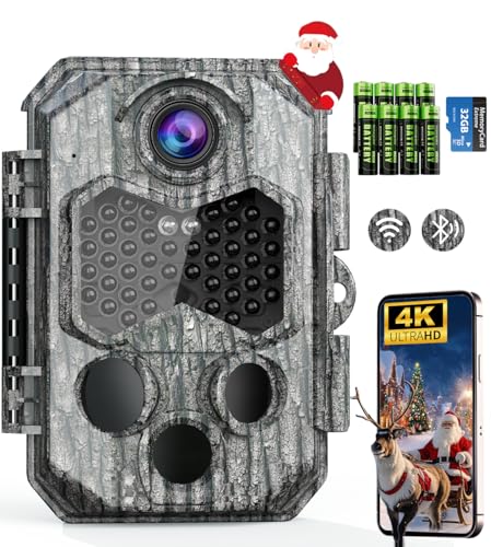 Caméra de Chasse Connectée Telephone, 84MP 4K WiFi Camera Chasse avec 8 Piles AA et Carte 32G, Grand Angle 130°, Camera Infrarouge Vision Nocturne Animaux...
