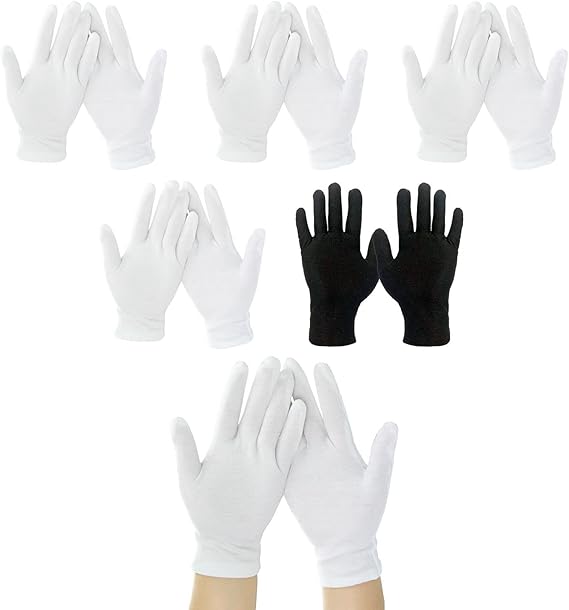 4 White Gloves + 1 Black Glove for Eczema, Sensitive Dry Irritated Skin