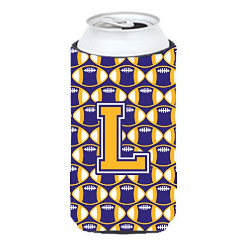 Caroline's Treasures CJ1064-LTBC Letter L Football Purple and Gold Tall Boy Hugger Can Cooler Sleeve Hugger Machine Washable Drink Sleeve Hugger Collapsible Insulator Beverage Insulated Holder