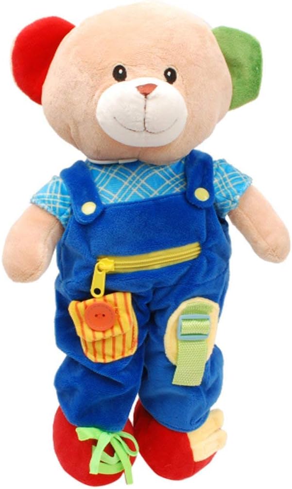 Linzy Plush 16" Educational Plush Teddy Bear, Adorable Plush Bear Comes with a Removable Outfit Packed with Closures-Perfect for Testing a Little One's Problem Solving and Motor Skills