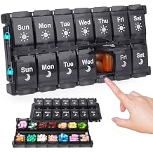 HRX Package Weekly Pill Organizer 2 Times a Day, Easy Fill & Open AM/PM Medicine Box 7 Day Vitamin Cases Day and Night