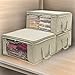 Sorbus Foldable Storage Bag Organizers, Large Clear Window & Carry Handles, Great for Clothes, Blankets, Closets, Bedrooms, and more (3-Pack, Beige)