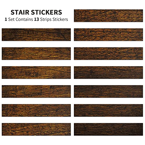 Niaodidili Wooden Chestnut Brown Self Adhesive Stair Stickers, Peel And Stick Vinyl Risers Staircase Murals Decals Sticker Decor For Steps,39.4''X7.1''X13Pcs #TOP5