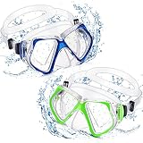 Weewooday 2 Pcs Adults Swimming Goggles with Nose Cover Antifog Clear Snorkel Diving Mask 180° Wide View No Blurring Tempered Glass Scuba...