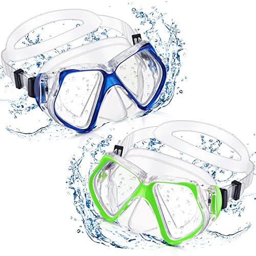 Weewooday 2 Pcs Adults Swim Goggles with Nose Cover Blue, Green