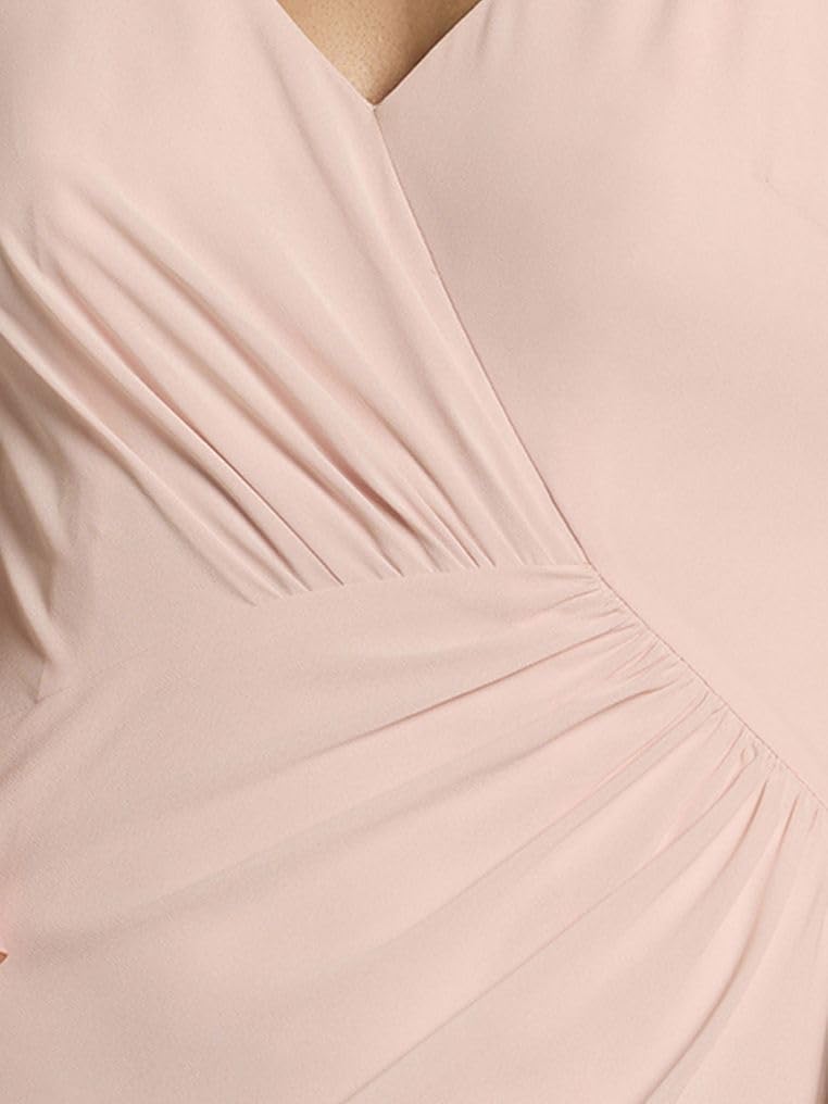 David's Bridal Chiffon Cowl Back V-Neck Sheath Dress - Image 4