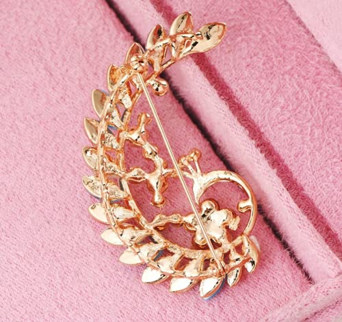 Dd-Life 4 Pcs Peacock Animal Brooch Cat's Eye Brooches Pin Crystal Breastpin Art Nouveau Gorgeous Peacock Breastpin Gold Tone For Any Special Occasions #TOP6